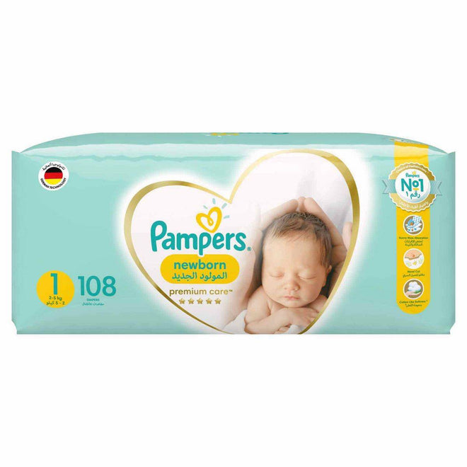 Pampers Diapers Premium Care Taped Size 1 (2-5kg) 108 Pieces