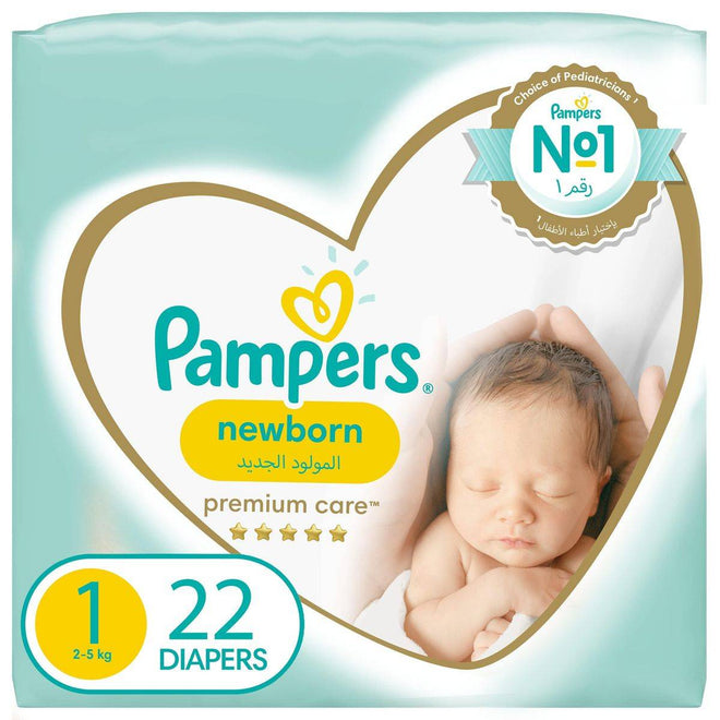 Pampers Diapers Premium Care Taped Size 1 (2-5kg) 22 Pieces