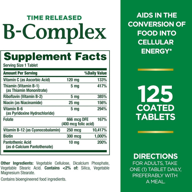 Natures Bounty B Complex Time Released 125 Tablets