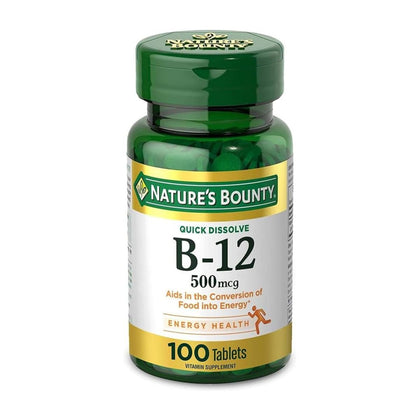 Natures Bounty Vitamin B12 Sublingual 500mcg Quick Dissolve 100 Tablets - Chemist Warehouse UAE