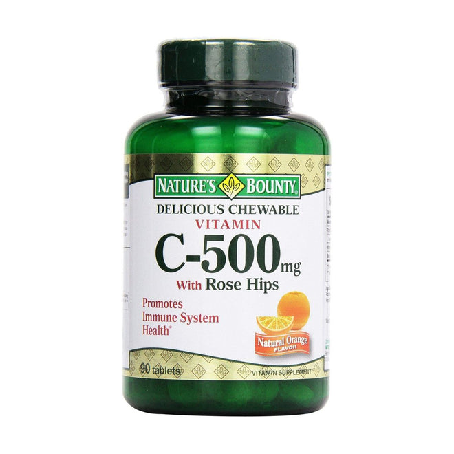 Natures Bounty Vitamin C 500mg With Rose Hips 90 Chewable Tablets