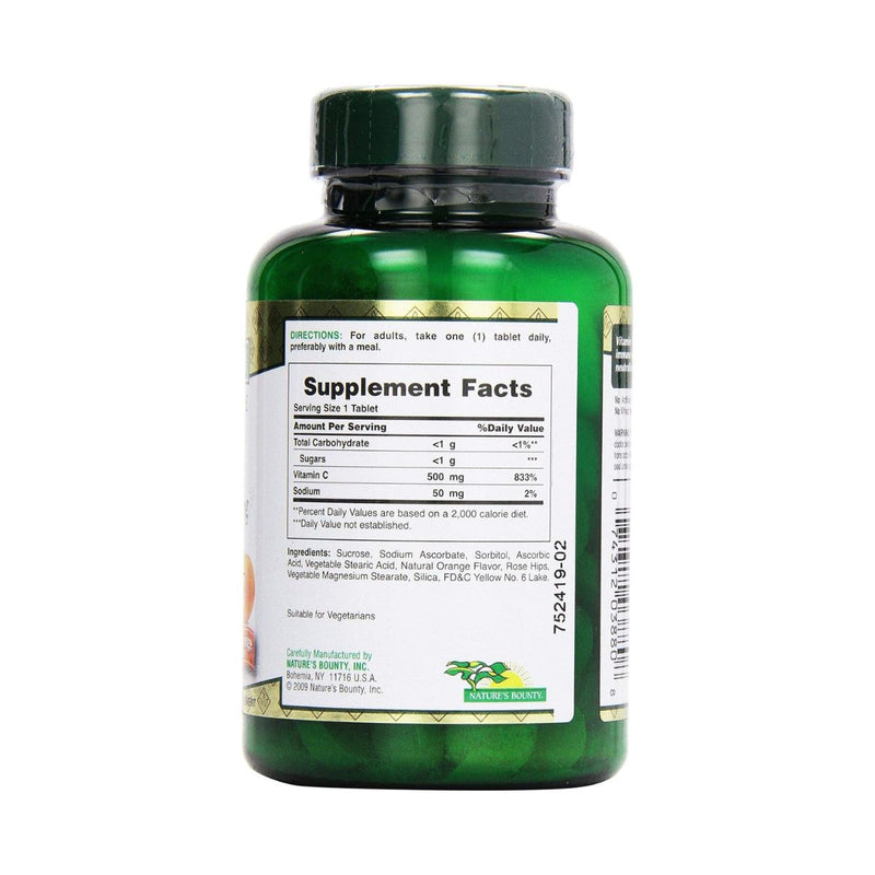 Natures Bounty Vitamin C 500mg With Rose Hips 90 Chewable Tablets