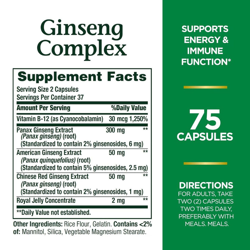 Natures Bounty Ginseng With Royal Jelly 75 Capsules
