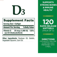 Natures Bounty Vitamin D 1000IU 120 Softgel