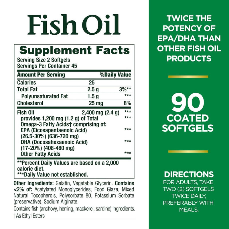 Natures Bounty Fish Oil Double Strength Odorless 90 Softgel