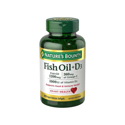 Natures Bounty Fish Oil 1,200mg + D3 1,000IU 90 Softgel - Chemist Warehouse UAE