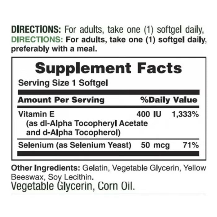 Natures Bounty Vitamin E 400IU 50mcg With Selenium 30 Softgel