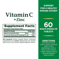 Natures Bounty Vitamin C + Zinc Quick Dissolve 60 Tablets
