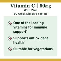 Natures Bounty Vitamin C + Zinc Quick Dissolve 60 Tablets