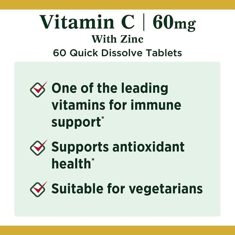 Natures Bounty Vitamin C + Zinc Quick Dissolve 60 Tablets