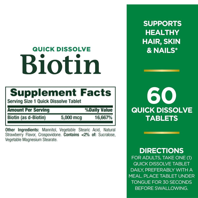 Natures Bounty Biotin 5000mcg Quick Dissolve 60 Tablets