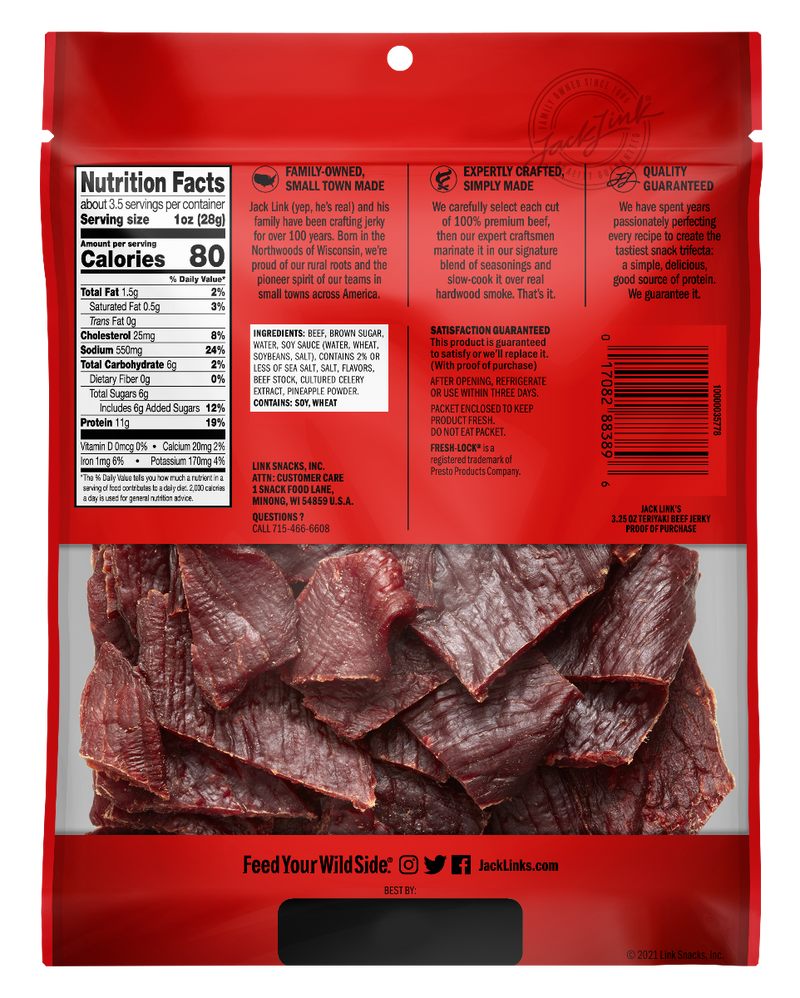 Jack Links Protein Snacks Beef Jerky Teriyaki 25g