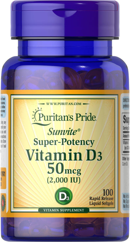 Puritans Pride Vitamin D3 2000IU Super Potency 100 Softgels
