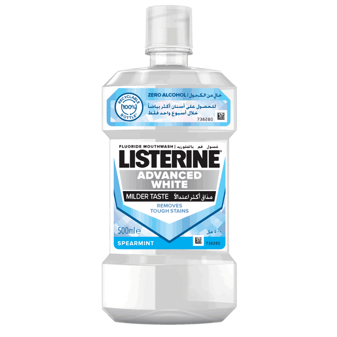 Listerine Mouthwash Advanced White Milder Taste Spearmint 500ml