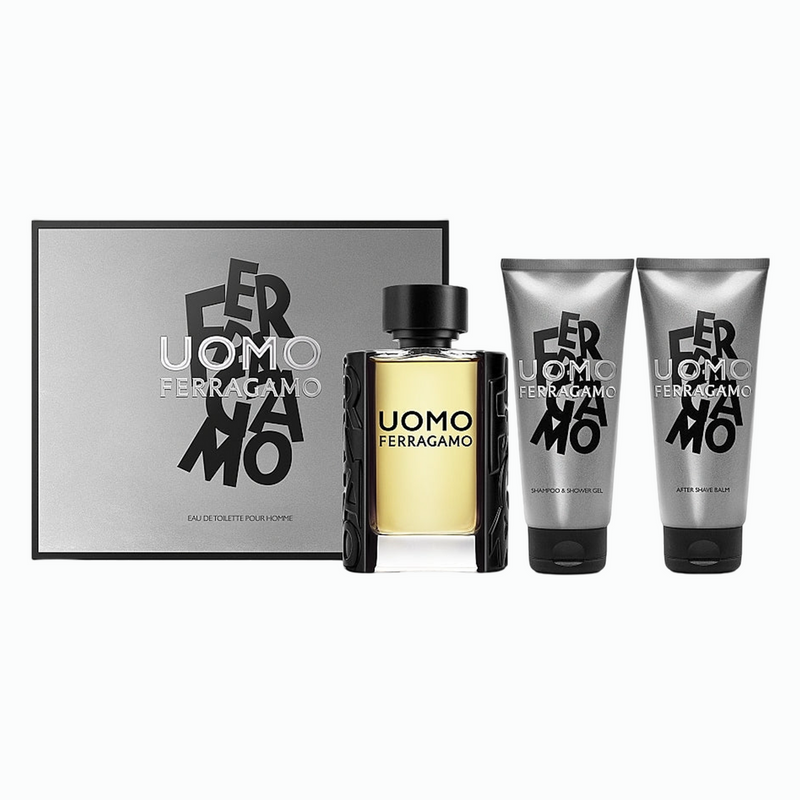 Salvatore Ferragamo Uomo (M) EDT 100ml + After Shave Balm 100ml + Shampoo & Shower Gel 100ml Gift Set