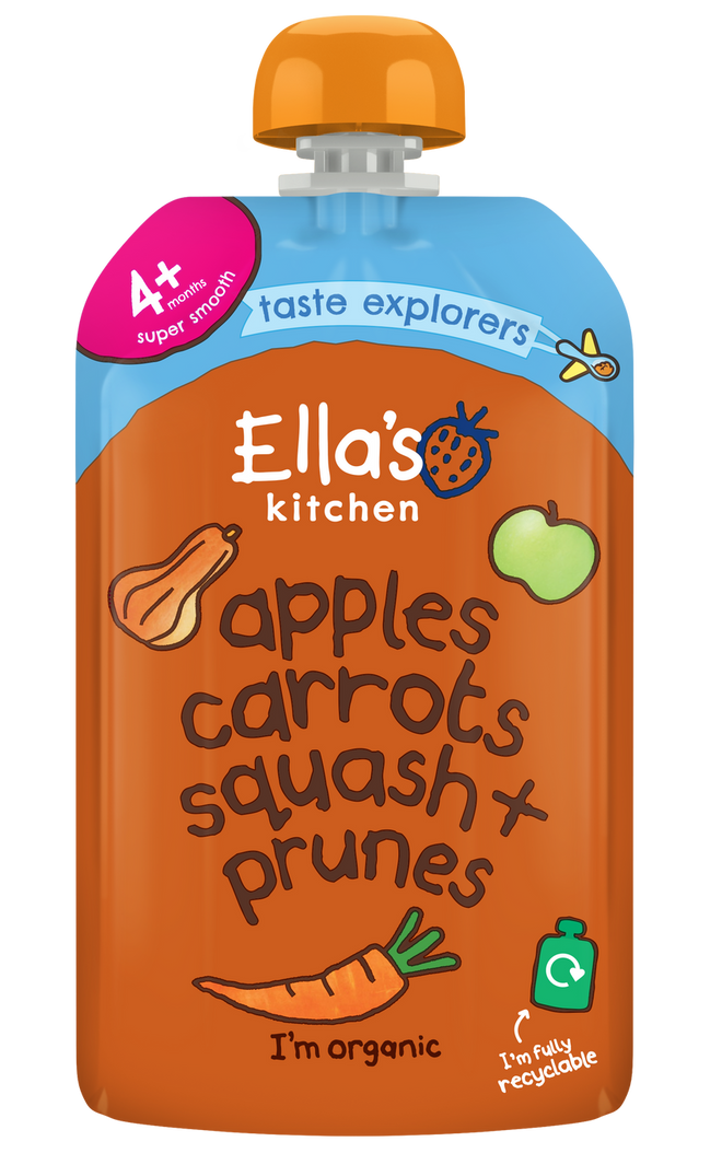 Ellas Kitchen Organic Puree 4+ Months Butternut Squash Carrots Apples + Prunes 120g