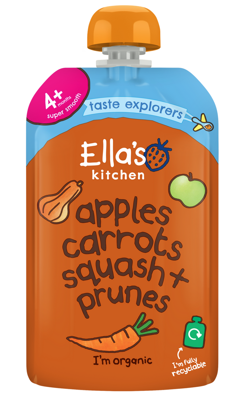 Ellas Kitchen Organic Puree 4+ Months Butternut Squash Carrots Apples + Prunes 120g