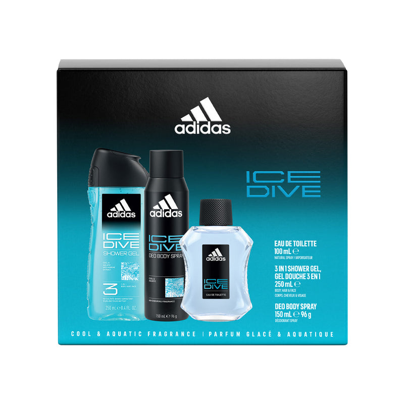 Adidas Ice Dive Eau de Toilette 100ml + Body Spray 150ml + Shower Gel 250ml Gift Set