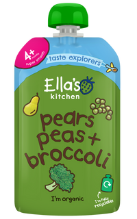 Ellas Kitchen Organic Puree 4+ Months Broccoli Pears + Peas 120g