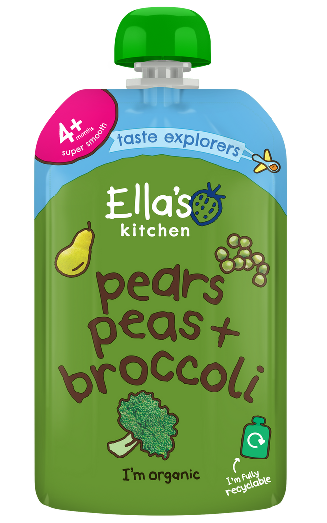 Ellas Kitchen Organic Puree 4+ Months Broccoli Pears + Peas 120g