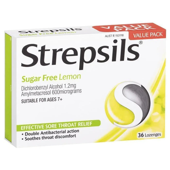 Strepsils Lozenges Sugar Free Lemon 36 Pack