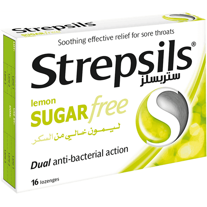 Strepsils Lozenges Sugar Free Lemon 16 Pack