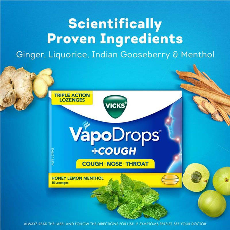 Vicks Vapo Drops Honey Lemon 16 Lozenges