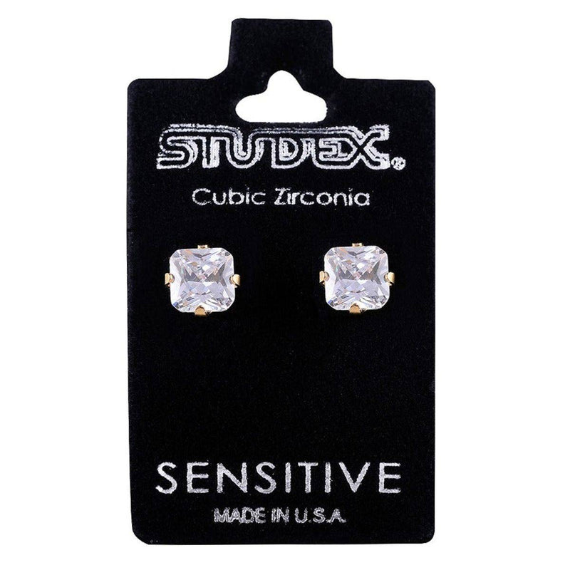 Studex Gold Plated Tiffany 6x6mm Cubic Zirconia Princess Cut
