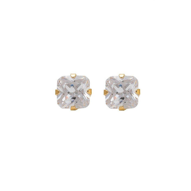 Studex Gold Plated Tiffany 6x6mm Cubic Zirconia Princess Cut
