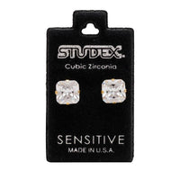 Studex Gold Plated Tiffany 8x8mm Cubic Zirconia Princess Cut