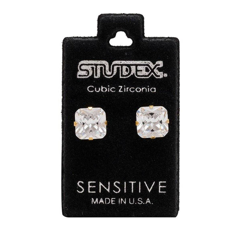 Studex Gold Plated Tiffany 8x8mm Cubic Zirconia Princess Cut