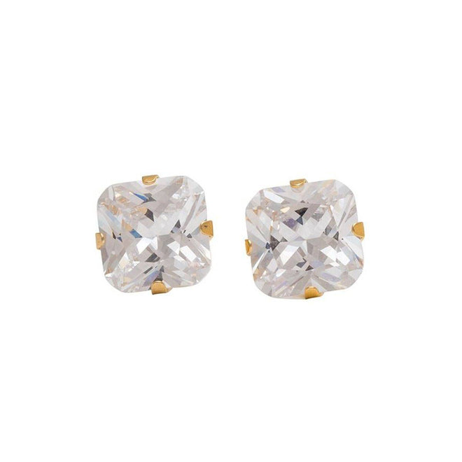 Studex Gold Plated Tiffany 8x8mm Cubic Zirconia Princess Cut