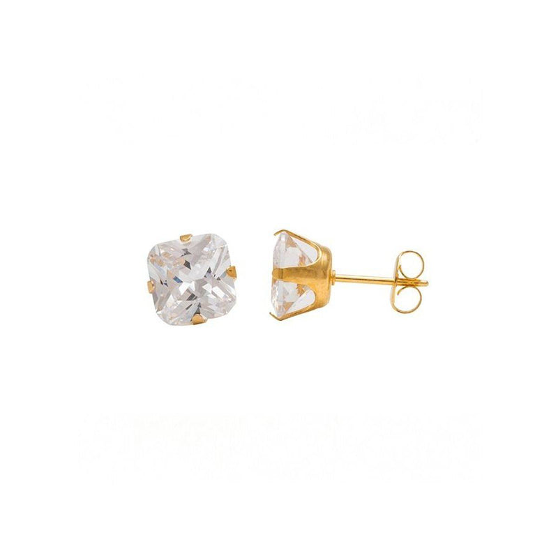 Studex Gold Plated Tiffany 8x8mm Cubic Zirconia Princess Cut