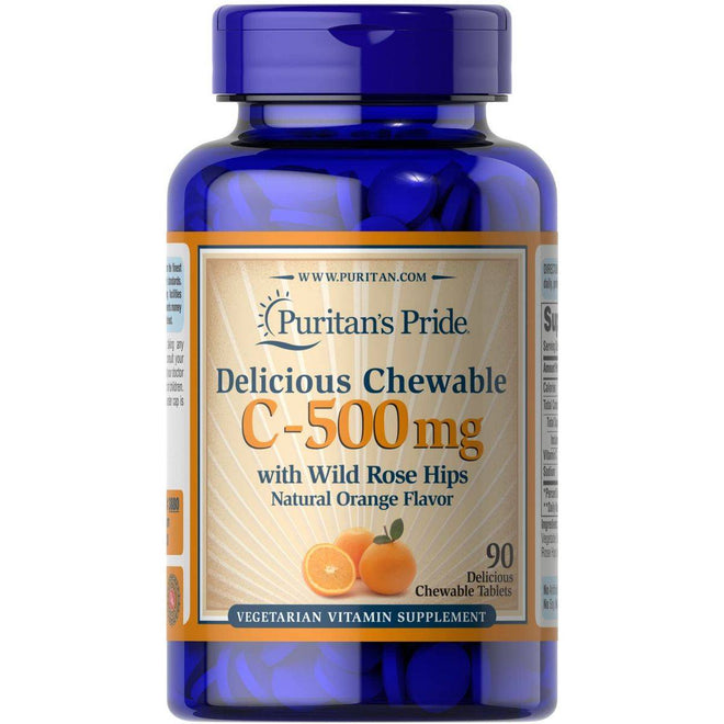 Puritans Pride C 500 With Rose Hips 90 Chewable Tablets