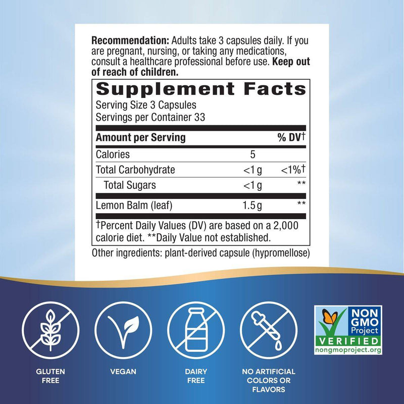 Natures Way Melissa Lemon Balm Leaf 100 VegeCapsules