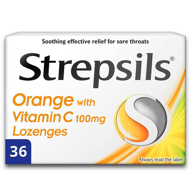 Strepsils Lozenges Orange With Vitamin C 36 Pack