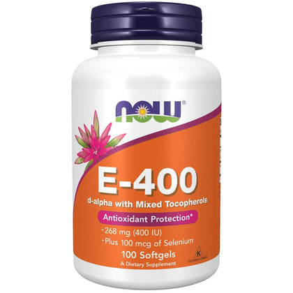 Now Vitamin E 400mg Natural With Mixed Tocopherols & Selenium 100 Softgels