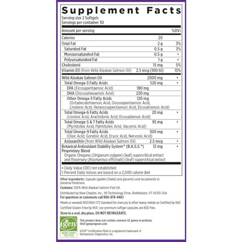 New Chapter Wholemega Fish oil 1000mg 60 Softgels
