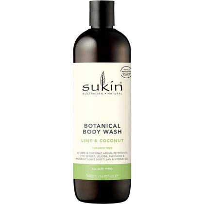 Sukin Skin Body Wash Botanical Lime & Coconut 500ml