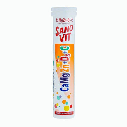 Sanovit Ca Mg Zn + D3 + C Lemon 20 Effervescent Tablets