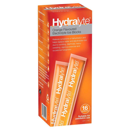 Hydralyte Electrolyte Ice Blocks Orange 16 Packs