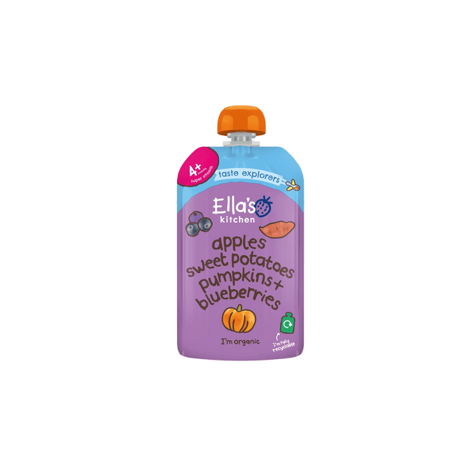 Ellas Kitchen Organic Puree 4+ Months Sweet Potato Pumpkin Apples + Blueberries 120g
