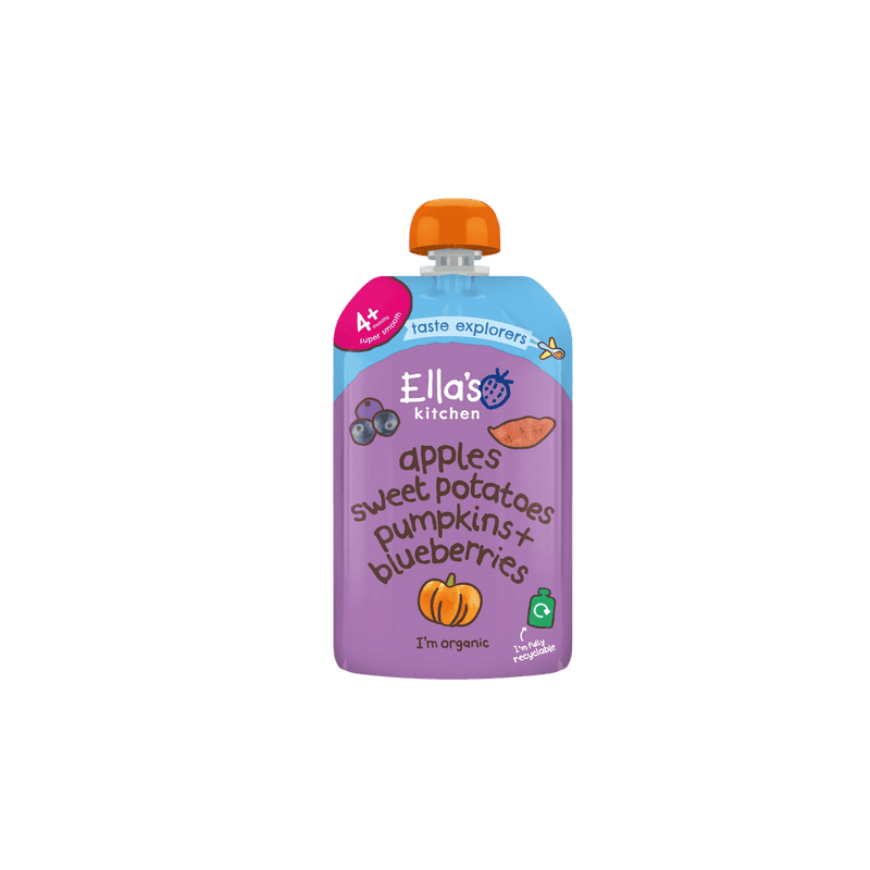 Ellas Kitchen Organic Puree 4+ Months Sweet Potato Pumpkin Apples + Blueberries 120g