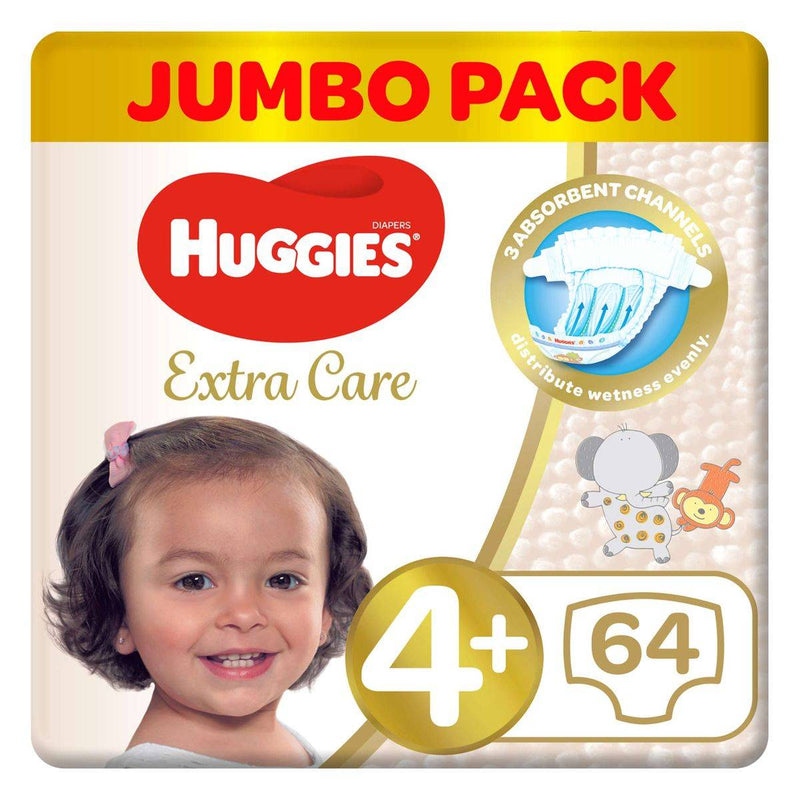 Huggies Extra Care Size 4+ (10-16 kg) Jumbo 64 Pieces