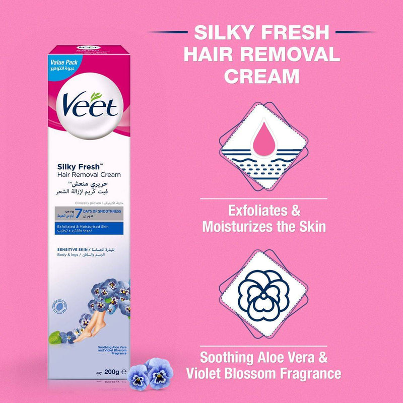Veet Hair Removal Cream Silky Fresh Legs & Body For Sensitive Skin 200g