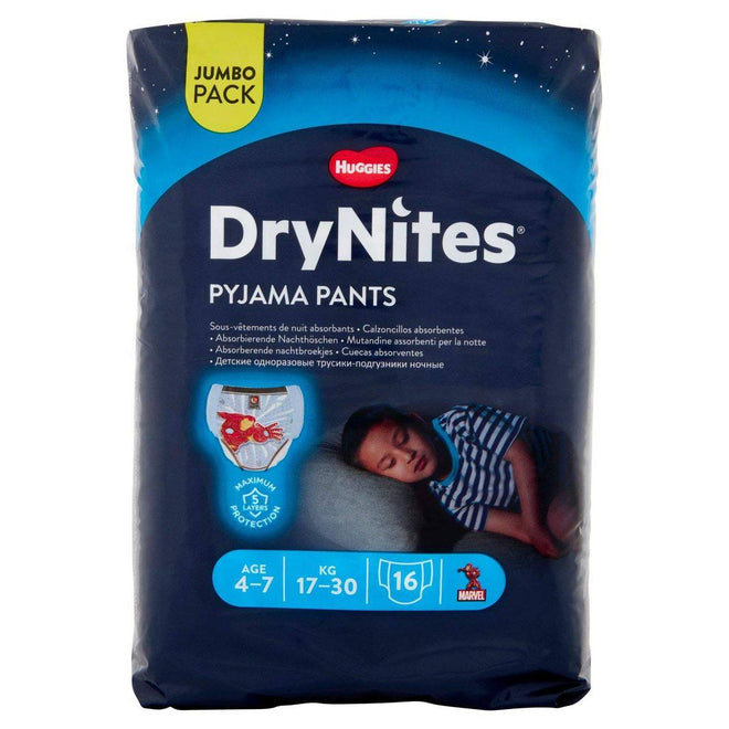 Huggies Drynites Pyjama Pants Jumbo Pack 4-7 Years (17-30 kg) Boy 16 Pieces