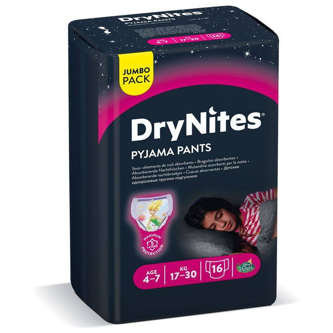 Huggies Drynites Pyjama Pants Jumbo Pack 4-7 Years (17-30 kg) Girl 16 Pieces