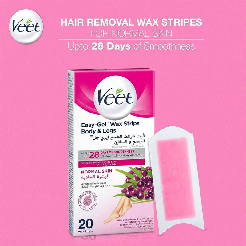 Veet Wax Strips Easy Gel Legs & Body For Normal Skin 20 Strips