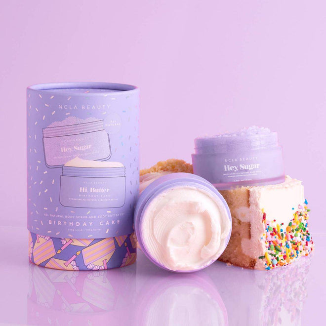 NCLA Beauty Body Scrub + Body Butter Set Birthday Cake