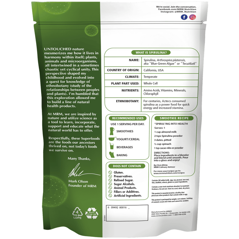 MRM Nutrition Raw Spirulina Powder 240g